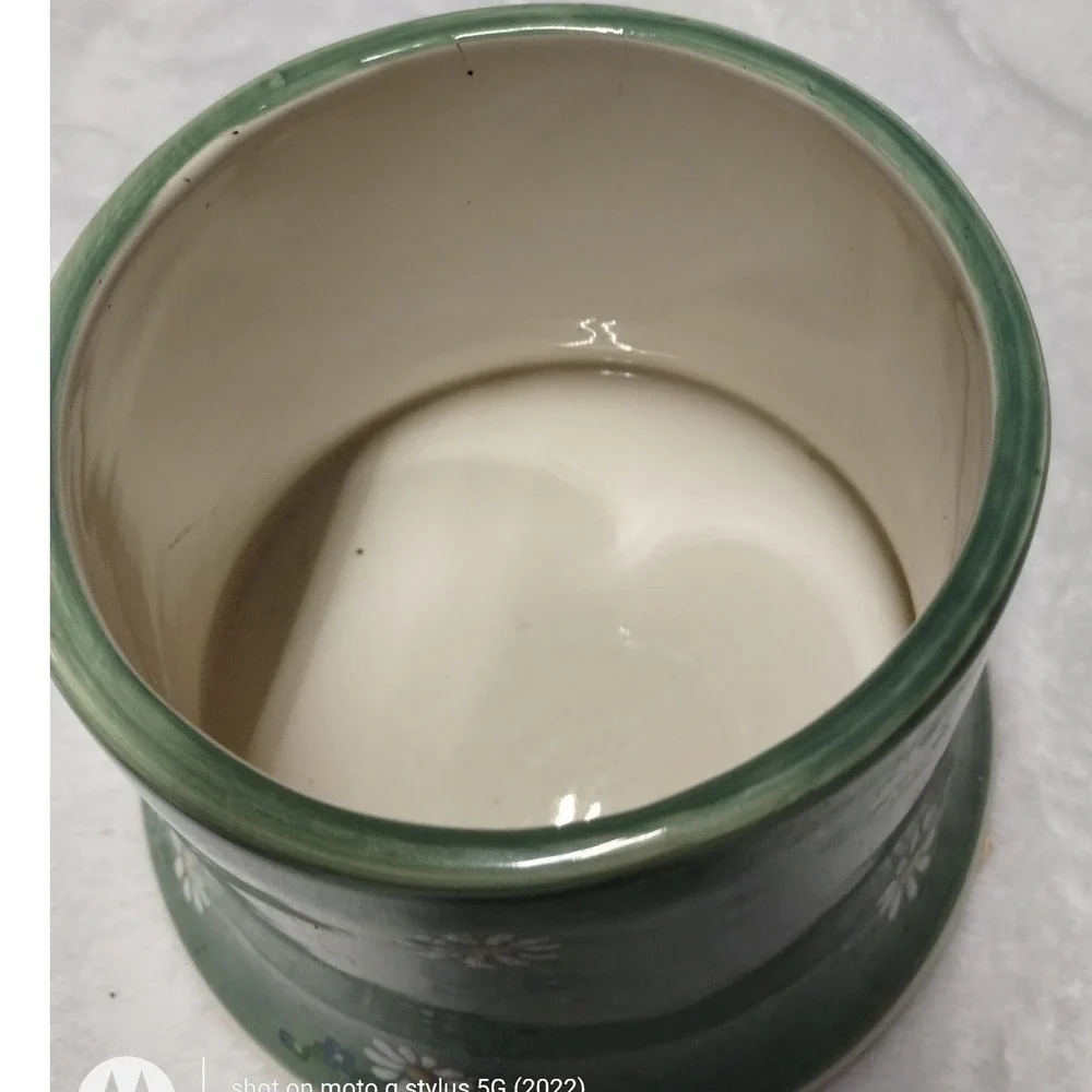 Kathy Hatch Collection Ceramic Jar Candle Holder Shade Daisy Floral Green 32143